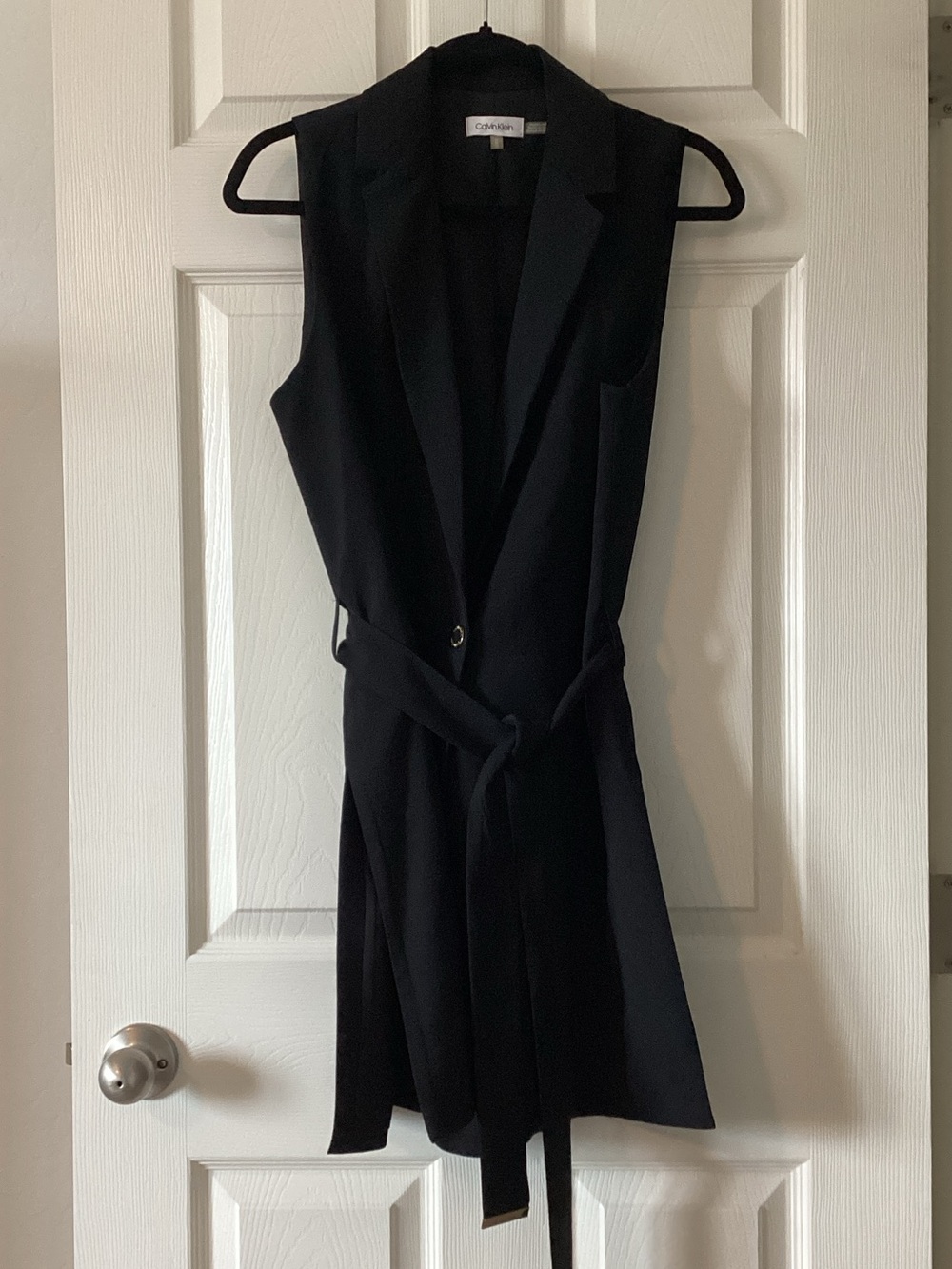 Calvin Klein Black Sleeveless Belted Long Vest